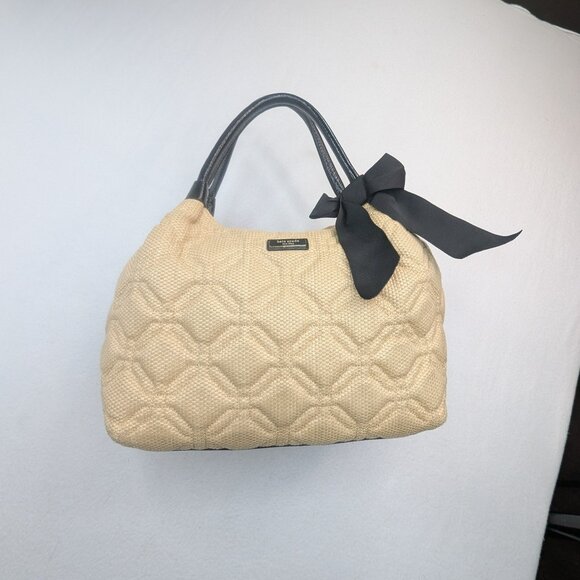 kate spade Handbags - ♠️Kate Spade Quilted Woven Straw Satchel Hand Bag with Bow Accent  Beige